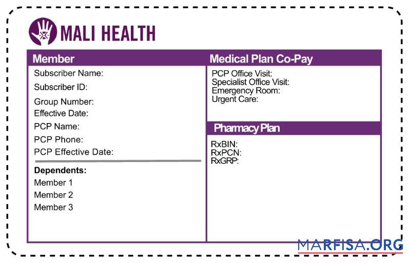 Realistic Mali health insurance card example